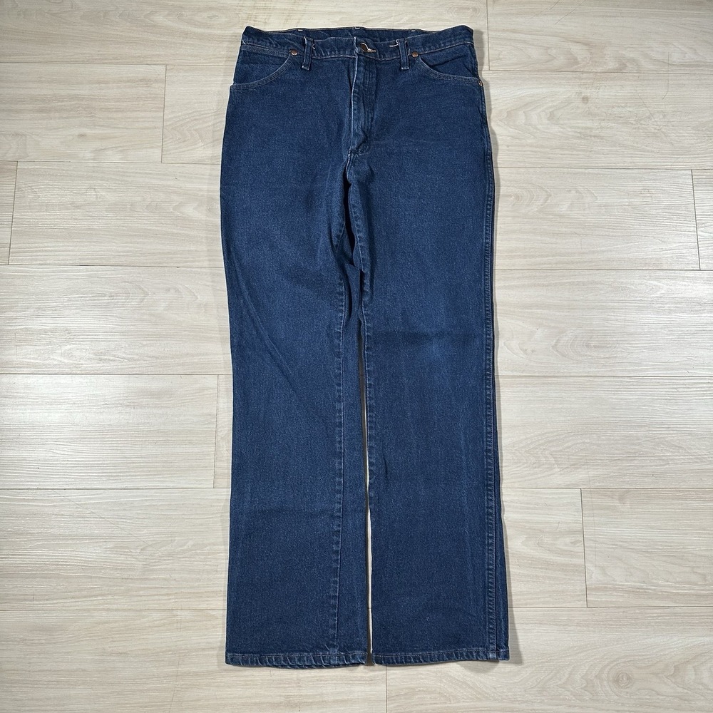Wrangler Jeans Mens 35x34 Blue Slim Straight Dark Wash Denim Pants 947STR